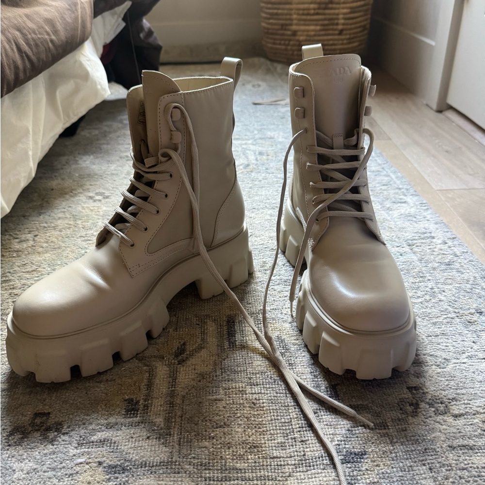 PRADA Women’s ‘Monolith’  Re-Nylon Boots Beige EU 39 1/2 US 8 1/2